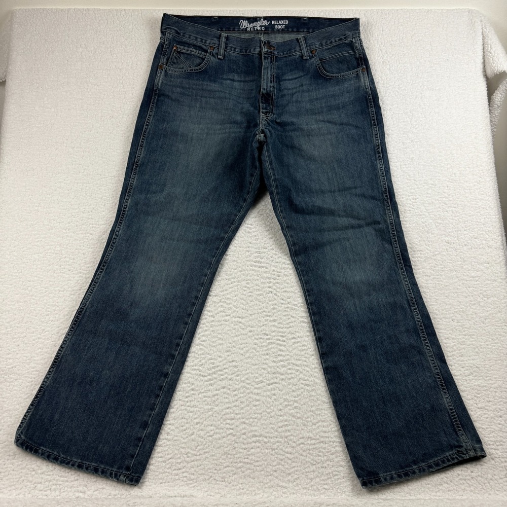 Wrangler Retro Relaxed Fit Bootcut Jeans Mens 40x32 Blue Denim Western Cowboy